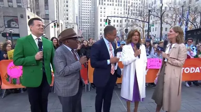 Maje Glorie Embroidered Trench Coat worn by Savannah Guthrie as seen in Today on April 6, 2023