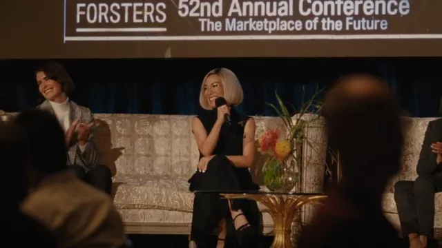 Proenza Schouler Wrap-ef­fect fringed Crepe Skirt worn by Amy Lau (Ali Wong) as seen in BEEF (S01E04)