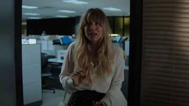 Maje Cecily Silk Shirt worn by Cassie Bowden (Kaley Cuoco) as seen in The Flight Attendant (S02E04)