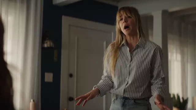 Masai Copenhagen Inea Stripe Button Up Shirt worn by Cassie Bowden (Kaley Cuoco) as seen in The Flight Attendant (S02E05)