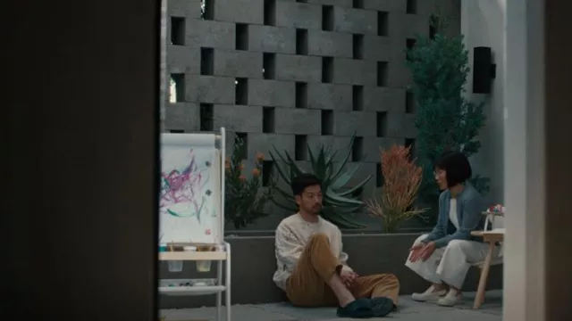 Acne Studios Ke­va Face-patch Wool Cardi­gan worn by Amy Lau (Ali Wong) as seen in BEEF (S01E08)