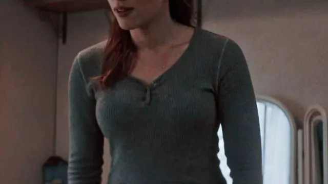 Ribbed henley top worn by Natasha Romanoff (Scarlett Johansson) in Black Widow