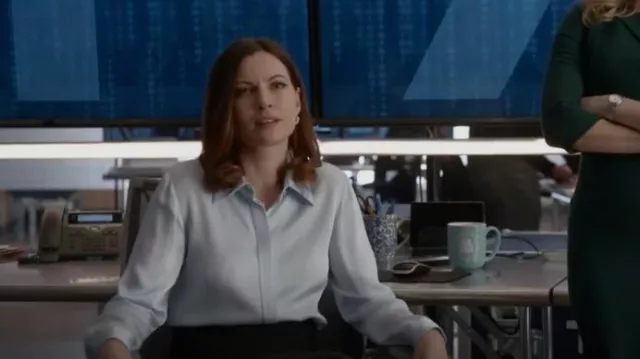 Theory Silk Button Down Blouse worn by Diana as seen in Bull (S06E16)