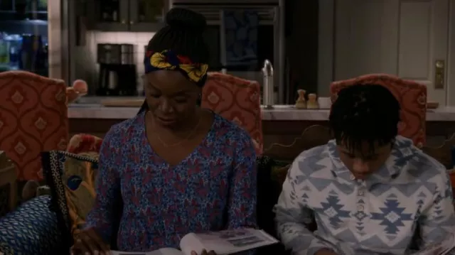 Karen Kane Floral Tie Front Top In Print worn by Abishola (Folake Olowofoyeku) as seen in Bob Hearts Abishola (S04E17)