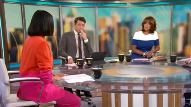 Tahari ASL Wide-Leg Pants in Hot Pink worn by  Shanelle Kaul as seen in CBS Mornings on April 12, 2023