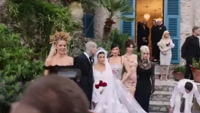 Dolce & Gabbana Painted Floral Applique Dress Runway worn by Kris Jenner as seen in ‘Til Death Do Us Part: Kourtney And Travis (S01E01)