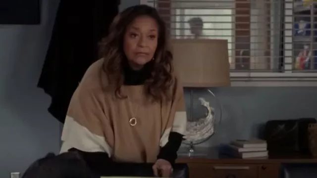 Poncho Boss Reversible Color-Block usado por la Dra. Catherine Avery (Debbie Allen) como se ve en Grey's Anatomy (S19E14)