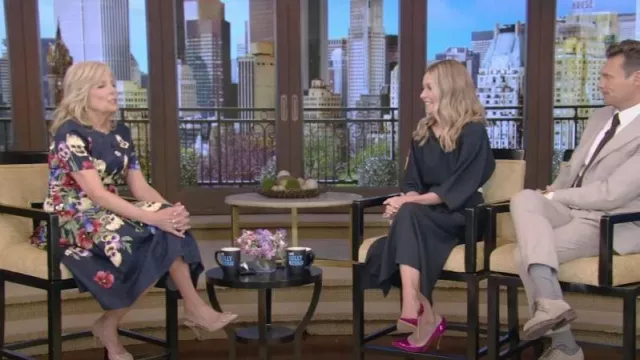 Oscar de la Renta Pansy Jacquard Fit & Flare Dress worn by Jill Biden as seen in LIVE with Kelly and Mark on April 14, 2023