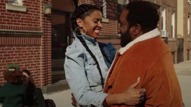 Azalea Wang Gemini Two Tone Peplum Denim Jacket worn by Wickie Roy (Renée Elise Goldsberry) as seen in Girls5eva (S02E08)