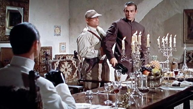 The bottle of the Champagne Dom Perignon 1955 in James Bond against Dr. No