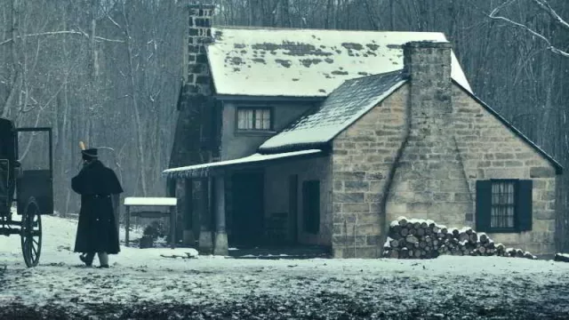 Moraine State Park's Davis Hollow Cabin as the house of Augustus Landor (Christian Bale) in The Pale Blue Eye