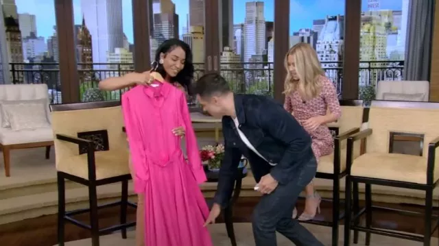 Jason Wu Pleated Floral Jacquard Day Shirtdress worn by Chilli as seen in LIVE with Kelly and Mark on April 18, 2023