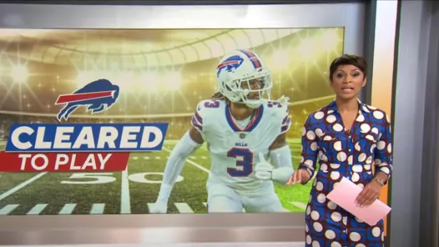 J. McLaughlin Brynn Dress In Malmo Poppy worn by Jericka Duncan as seen in CBS Mornings on April 19, 2023