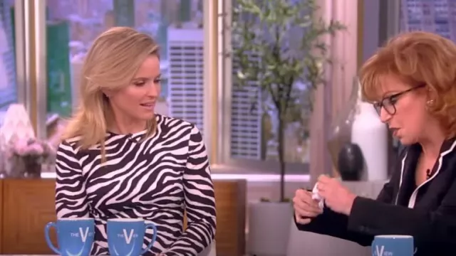 Michael Kors Zebra Print Long Sleeve Jersey Minidress worn by Sara Haines as seen in The View on April 19, 2023