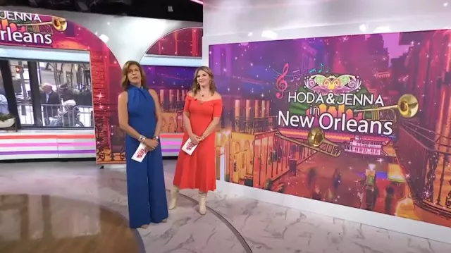 Lela Rose Off-The-Shoulder Pointelle-Trimmed Stretch-Knit Midi Dress worn by Jenna Bush Hager as seen in Today with Hoda & Jenna on  April 19, 2023