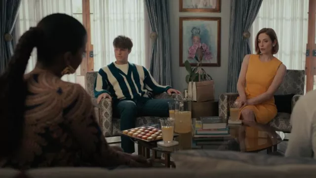 Zara Ver­ti­cal Striped Cardi­gan worn by Connor Satterfield (Tyler Barnhardt) as seen in Bel-Air (S02E09)
