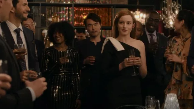 Emilia Wickstead Na­dia One-sleeve Dress worn by Anna Delvey (Julia Garner) as seen in Inventing Anna (S01E04)