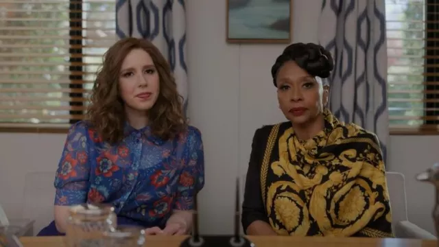 Madeleine Agate Blue Floral Blouse worn by Joanna Gold (Vanessa Bayer) as seen in I Love That for You (S01E05)