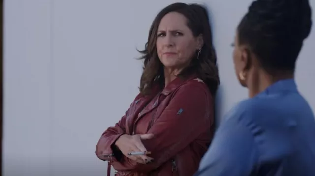 Mauritius Christy Red Lamb Jacket worn by Jackie (Molly Shannon) as seen in I Love That for You (S01E07)