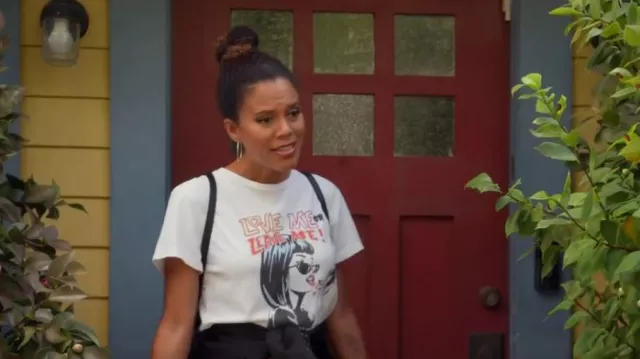 Re/Done Love Me T Shirt worn by Fay (Grasie Mercedes) as seen in Grand Crew (S02E08)