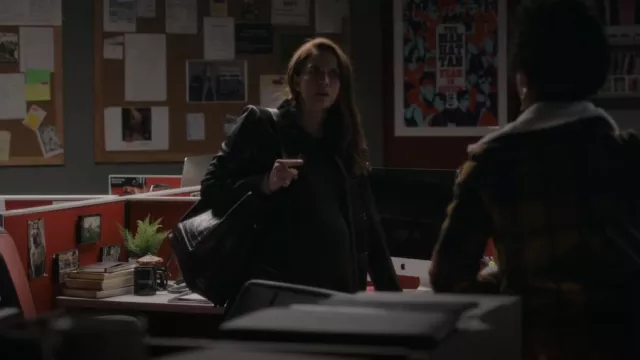Ted Baker Faux-Leather-Trimmed Checked Woven Jacket worn by Vivian Kent (Anna Chlumsky) as seen in Inventing Anna (S01E05)