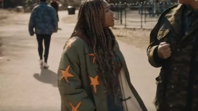 Obey Scribbly Stars Reversible Liner Jacket worn by Delilah (Laya DeLeon Hayes) as seen in The Equalizer (S03E15)