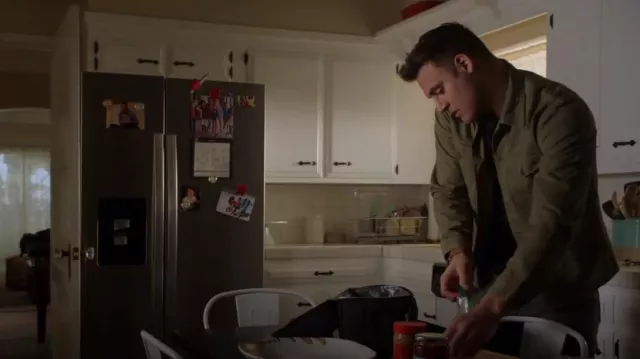RRL Ralph Lauren Cotton Herringbone Olive Green Twill Jacket worn by Eddie Diaz (Ryan Guzman) as seen in 9-1-1 (S06E15)