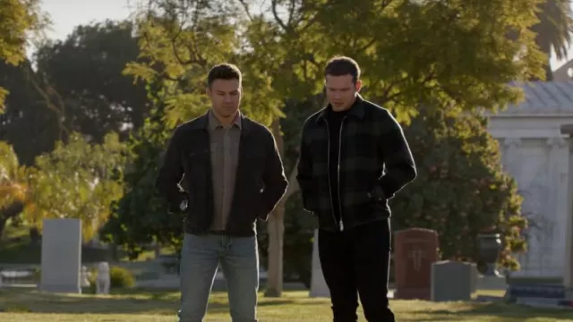 Theory Wyatt Rush Jacket worn by Evan 'Buck' Buckley (Oliver Stark) as seen in 9-1-1 (S06E15)