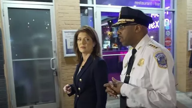 Veronica Beard Miller Dickey Jacket in Navy worn by Norah O'Donnell as seen in CBS Evening News on  April 26, 2023