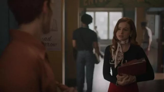 Sandro Cropped Scal­lop-trim Cardi­gan worn by Cheryl Blossom (Madelaine Petsch) as seen in Riverdale (S07E04)