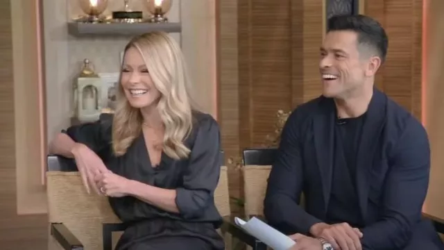 Zadig & Voltaire Captain Satin Jumpsuit worn by Kelly Ripa as seen in LIVE with Kelly and Mark on April 27, 2023