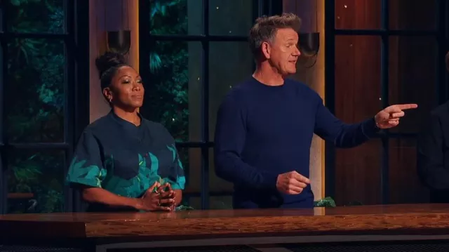 The Kit Issa Jumpsuit Evergreen Blooming Batik worn by Self - Mentor (Nyesha Arrington) as seen in Next Level Chef (S02E11)