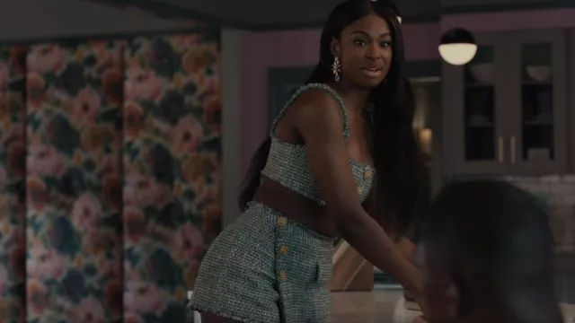 Self Portrait High Waisted Tweed Shorts worn by Hilary Banks (Coco Jones) as seen in Bel-Air (S02E10)