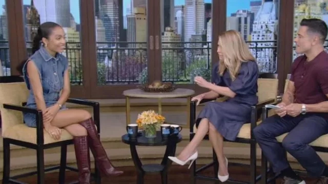 Acler Taren Denim Minidress worn by Yara Shahidi as seen in LIVE with Kelly and Mark on April 28, 2023