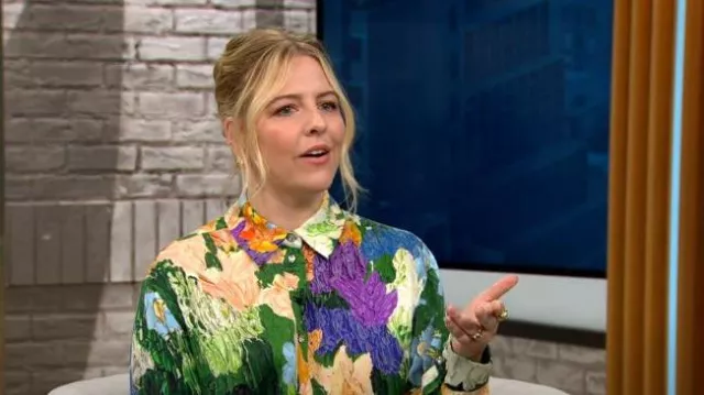 Stine Goya Impressionist Garden Shirt worn by Heléne Yorke as seen in CBS Mornings on  April 28, 2023