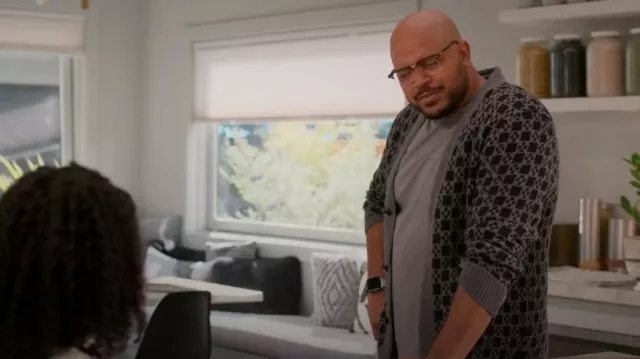 Cross Geo Pattern Cardigan worn by Wyatt (Justin Cunningham) as seen in Grand Crew (S02E09)