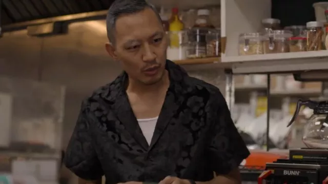 Asos Design Burnout Leop­ard Print Shirt worn by Mr. Moon (Woody Fu) as seen in Awkwafina is Nora From Queens (S03E01)