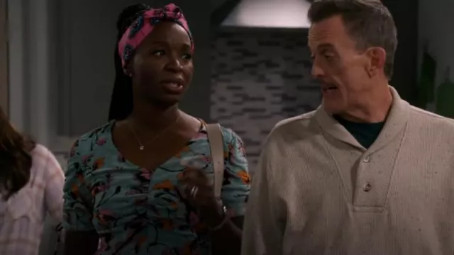 Diane Von Furstenberg Abriella Reversible Floral Mesh Top worn by Abishola (Folake Olowofoyeku) as seen in Bob Hearts Abishola (S04E19)