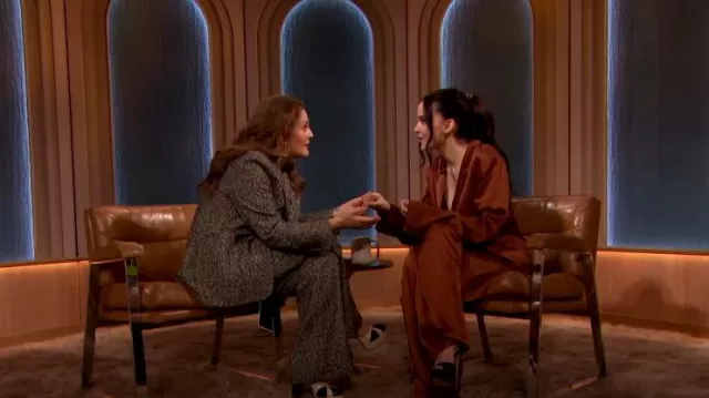 Caroline Herrera Tweed Straight Leg Pants worn by Drew Barrymore as seen in The Drew Barrymore Show on May 3, 2023