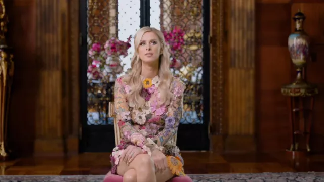 Oscar de la Renta Floral Mini Dress worn by Nicky Hilton Rothschild as seen in Paris in Love (S01E01)
