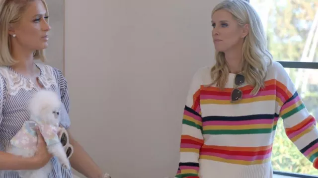 Oscar de la Renta Striped Cotton Sweater worn by Nicky Hilton