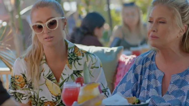 Oscar de la Renta Pineapple Print Romper worn by Paris Hilton as seen in Paris in Love (S01E06)