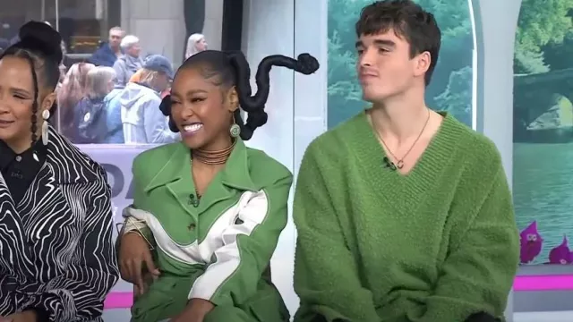 Loewe Poly Wool Textured Oversized Sweater worn by Corey Mylchreest as seen in Today on May 3, 2023