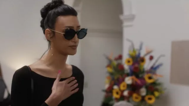 Black and Gold Cat Eye Sunglasses worn by Mindy (Jojo Brown) as seen in Single Drunk Female (S02E09)