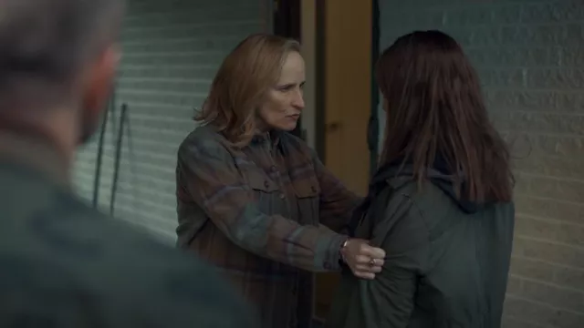 Lauren Ralph Lauren Plaid Fringe Trim Twill Shirt Jacket worn by Anne Carlson (Laila Robins) as seen in Accused (S01E15)
