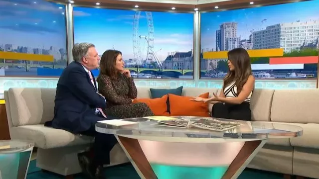 Oliver Bonas Sleeping Leopard Print Green Mesh Midi Dress worn by Susanna Reid as seen in Good Morning Britain on May 9 2023 Spotern