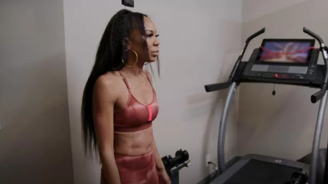 Nike Indy Light-Support Padded Allover Print Sports Bra worn by Sanya Richards-Ross as seen in The Real Housewives of Atlanta (S15E01)