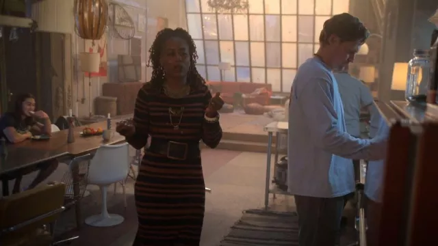New Look Brown Stripe Ribbed Split Hem Midi Dress worn by Malika Williams (Zuri Adele) as seen in Good Trouble (S05E09)