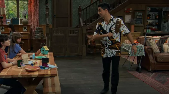 Only & Sons Revere Shirt with Abstract Palm Print worn by Parker Preston (Trevor Tordjman) as seen in BUNK'D (S06E24)