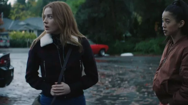 Maje Bloppane Plaid Wool Blend Bomber Jacket worn by Nancy Drew (Kennedy McMann) as seen in Nancy Drew (S03E10)
